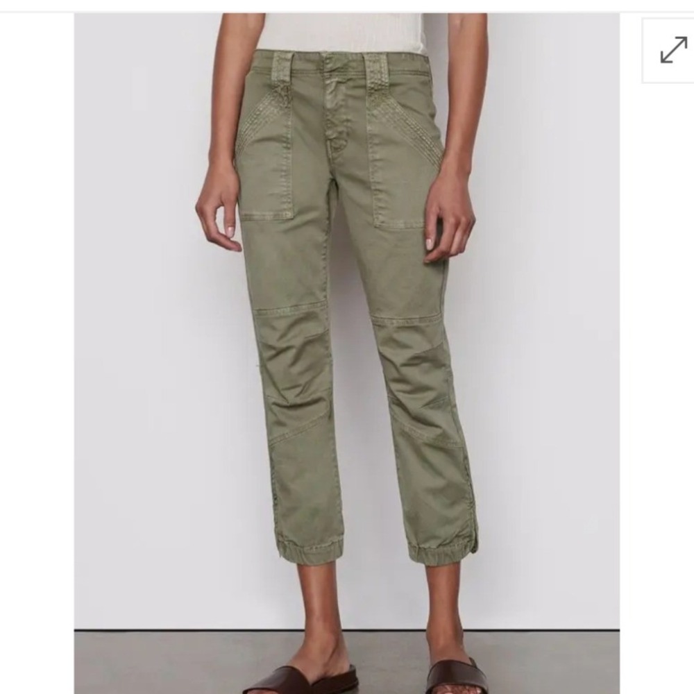 FRAME Washed Aloe Trapunto Moto Utility Cropped Cargo Pants Green Size 30